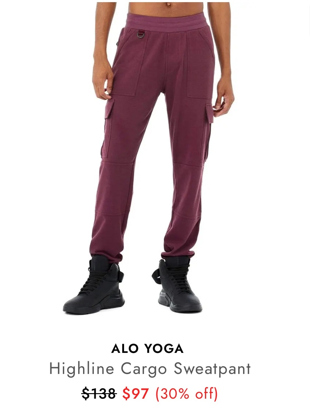 ALO YOGA Men’s Highline Cargo Sweatpants – Wine